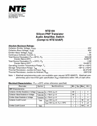   datasheet from NTE